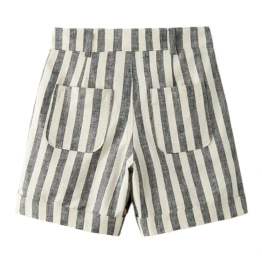 ZARA Kids | Black/White | LINEN BLEND STRIPED BERMUDA SHORTS WITH BUTTONS
